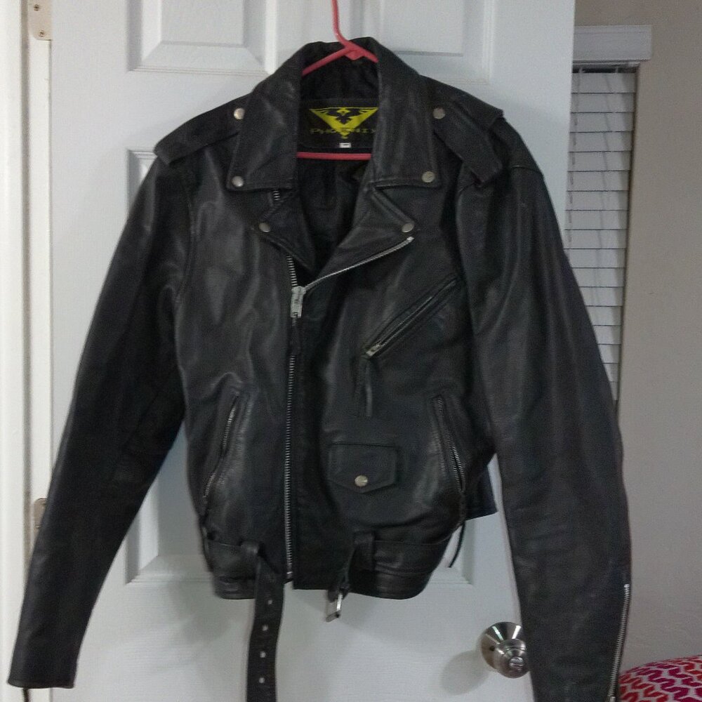 Vintage 80s Y2K Phoenix Leather Biker Jacket Black Moto Asymmetrical Men’s 46